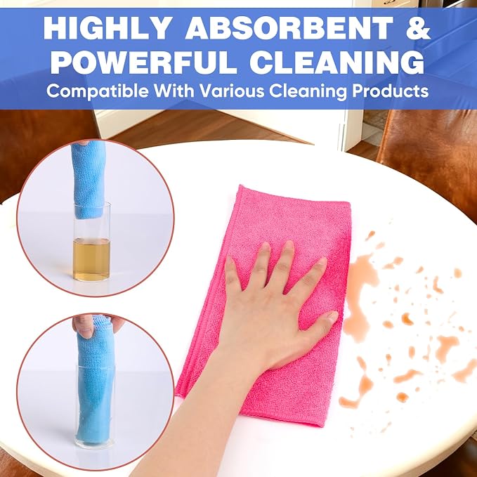 TEAWOO 10 PCS Pink Microfiber Cleaning Cloths, Assorted Cleaning Rags | Microfiber Towels, Car Towels, Kitchen Towels, Bathroom Towels, Household Cleaning, 11.8"X11.8"
