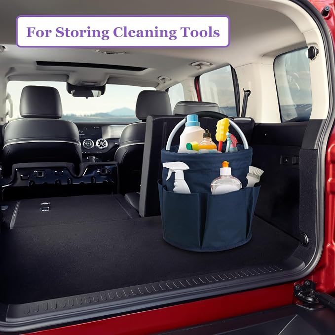 17L Cleaning Caddy for Cleaning Supplies, 2Pieces Portable Garden Tool Bag with 6 Pockets, Foldable Tool Bucket Organizer, Storage Basket for Bathroom, Garden, Dark Gray + Navy Blue