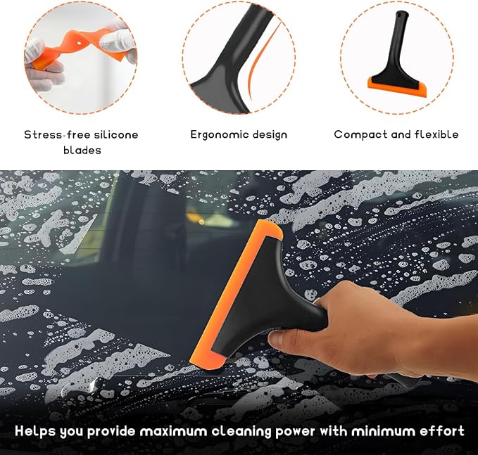 Small Silicone Window Squeegee, Car Windshield Water Wiper Scraper with 5.9" Blade and Non-Slip Handle, All-Purpose Auto Water Blade Squeegee for Window Mirror Cleaning