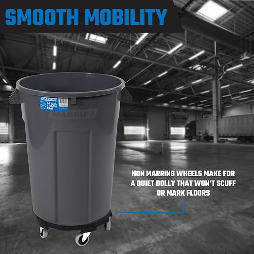Magnum Gray 44 Gallon Trash Can Set (Trash Can, Quiet Dolly, and Reinforced Lid), Construction Grade, Jobsite Ready for Handling and Rolling Garbage CMTC-CLD0-44G01 (1 Set)