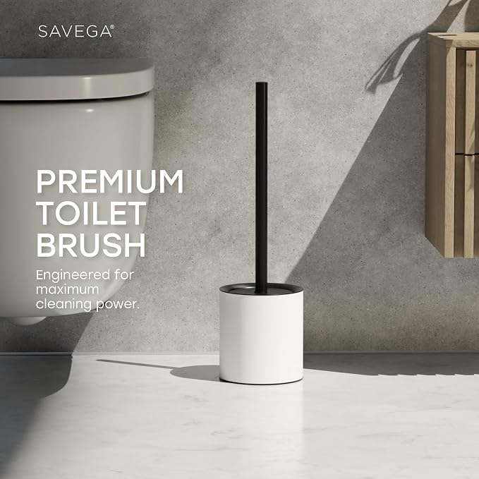 Toilet Bowl Brush and Enclosed Holder Set – White | Freestanding toilet brush set with durable steel holder and integrated splash guard lid in clean matte white