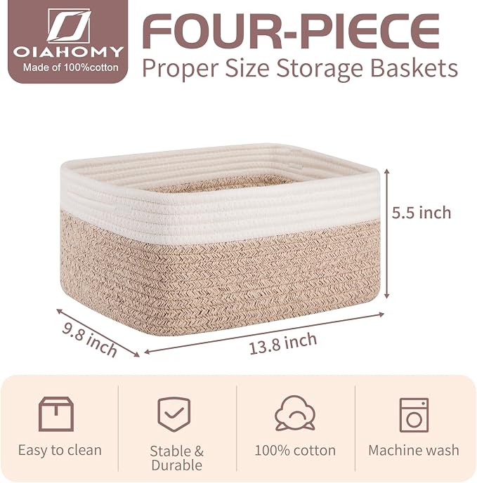 OIAHOMY 4 PACK 12L Storage Baskets for Organizing Storage Bins Brown | Small Bins for Shelves Small Storage Basket Shelf Baskets Organizer Baskets for Gifts Empty Cute Decorative Storage Bins