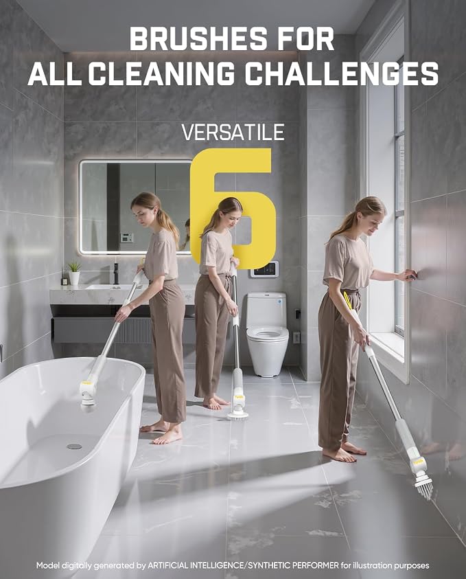 Fanttik Flip G9 Pro Electric Scrubber, VoltiPulse Motor, for Bathroom | Dual-Speed Cleaner with 6 Brush Heads, Adjustable Angle & Extendable Handle, IPX7 Waterproof, Type-C Charge, White