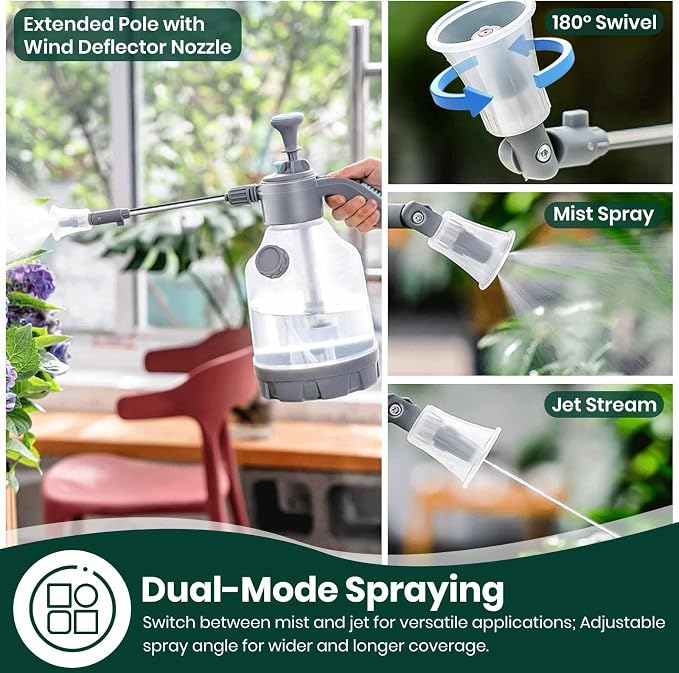 VENETIO 1 Gallon Hand Pump Sprayer with 2-Mode Nozzle & Extended Pole | Plant Watering Can for Liquid Fertilizer/Soap | Multi-Purpose Garden Feeder for Spraying Flowers, Weeds, Pests and Cleaning