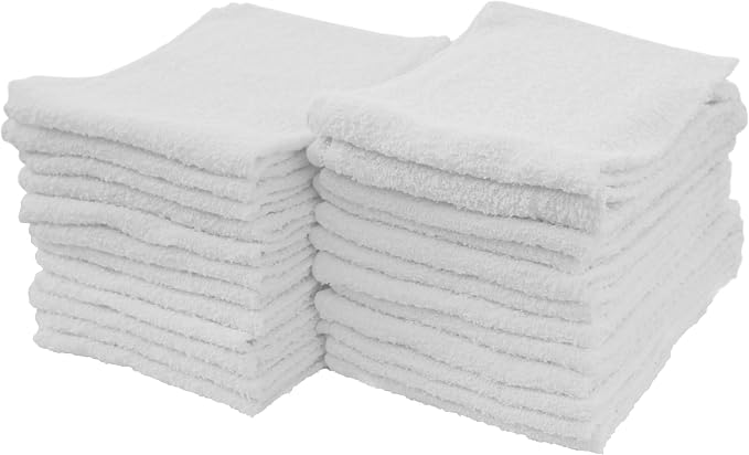 S&T INC. Cotton Terry Cleaning Towels, 24 Pack, 14" x 17", White | Bulk Cleaning Cloth for Home, Garage, and Car, Reusable and Multi-Purpose Cleaning Rags, Machine Washable
