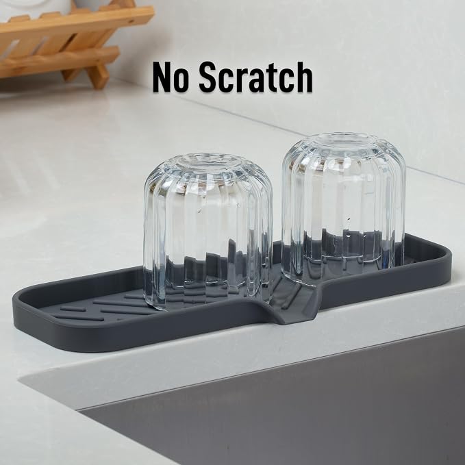 Zulay Kitchen Large Silicone Sponge Holder (12x4) – Flexible Sink Organizer Tray for Kitchen & Bathroom – Multipurpose Soap Dish for Sponges, Makeup, Trinkets & More (Grey)