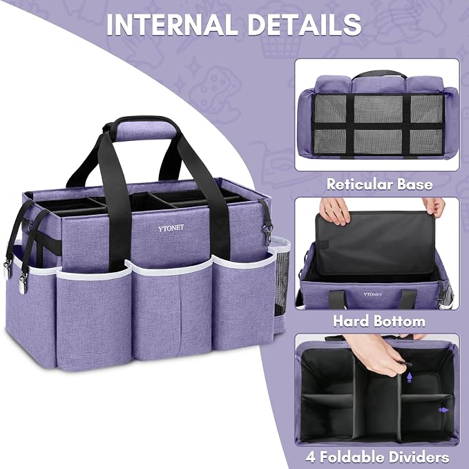 Ytonet Cleaning Caddy, Wearable Cleaning Supplies Organizer with 4 Dividers | Large Cleaning Bag for Cleaning Supplies with Handle and Shoulder Straps, Versatile Cleaning Tote for Housekeepers, Purple