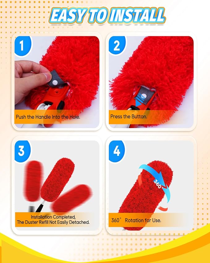 KEEPOW 2Pc Microfiber Duster Refills Compatible with OXO Good Grips Duster | Reusable Dusters Refill Compatible with OXO Good Grips Microfiber Extendable Dusters for Cleaning, Red, Handle Not Included