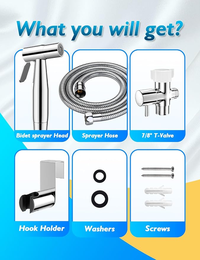 BRITULIF Bidet Sprayer for Toilet, Adjustable Pressure, Polished Chrome | Leak-Free Hose, Tank or Wall Mount, Feminine Wash, Cloth Diaper Rinse, Stainless Steel Body, Nozzle, Soft Silicone Nozzle