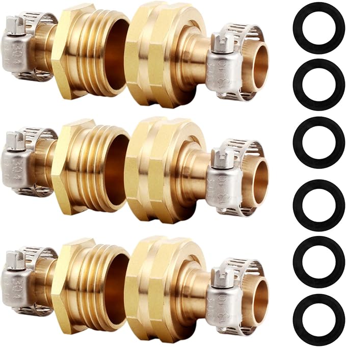 Solid Brass Garden Hose Repair Connector with Clamps Hose End Repair Kit,Fit for 1/2"Garden Hose Fitting,Male and Female Hose Fittings(1/2"-3 Set)