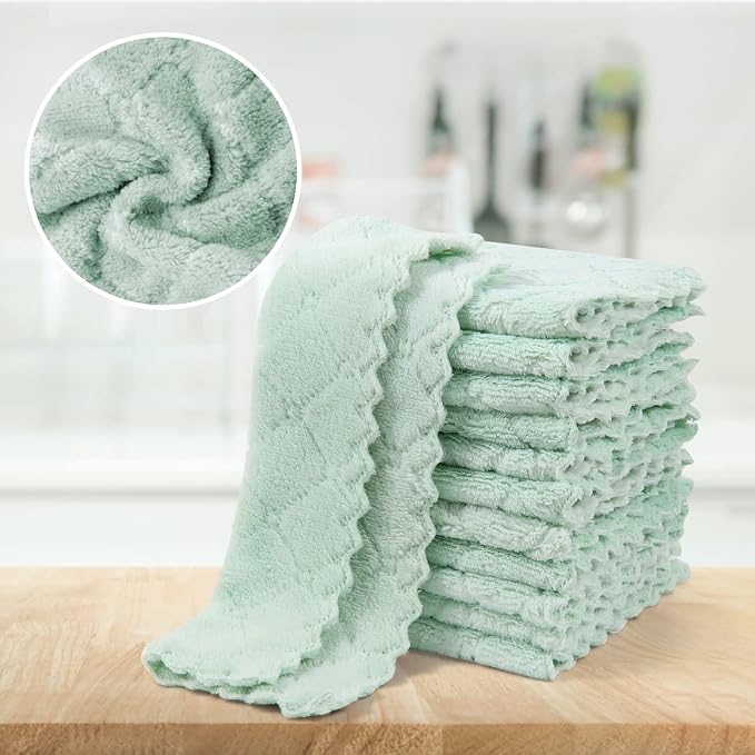 UMANI 12 Pack Microfiber Cleaning Cloths Reusable Textured Cleaning Rags | 10 x 6 Inch, Soft Absorbent Quick-Dry Cloths for Kitchen, Bathroom, Countertop and Household Cleaning