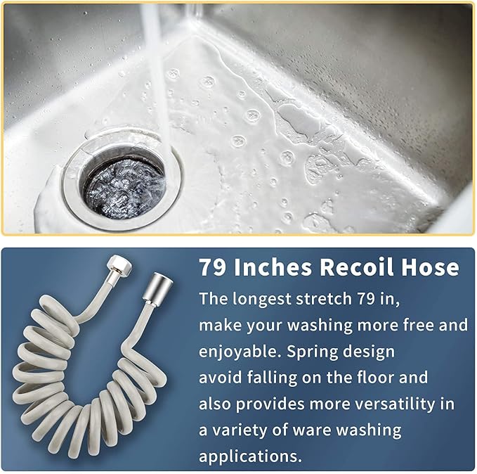 CECEFIN Kitchen Sink Sprayer Hose Attachment for Faucet, 79" Recoil Hose | Kitchen Faucet Head Replacement, Pressurized Water Saving Aerator &Diverter Valve, Bathroom/Utility Faucet Sprayer Attachment