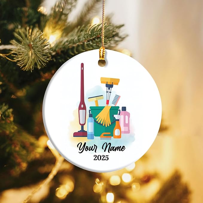 Personalized Cleaning Tools Ornament, Custom Housekeeping Christmas Tree Decoration, Holiday Keepsake Gift for Cleaners, Janitors, Pressure Washers, Housekeepers, Maids and Cleaning Lovers (Clean 2)