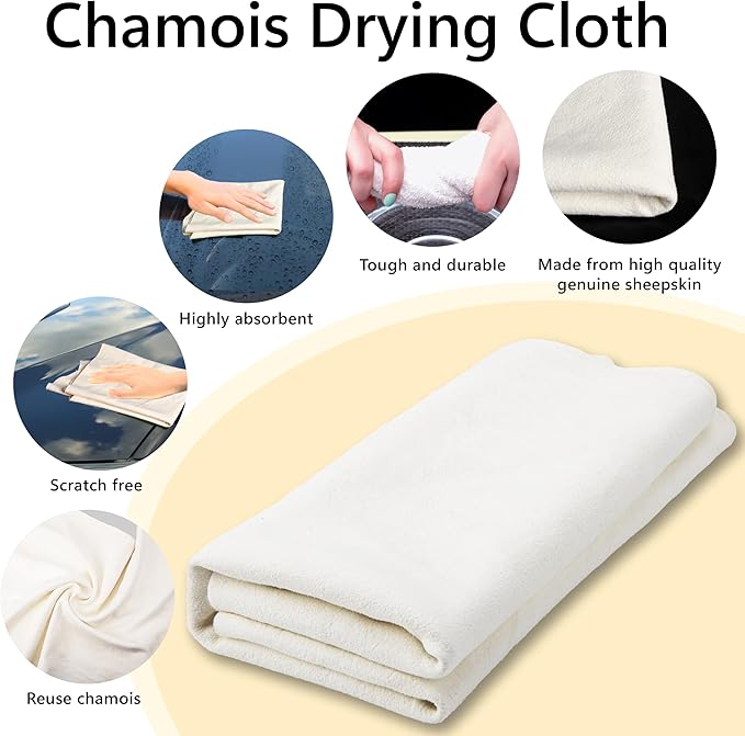 Chamois Towel for Car, Shammy Cloth for Car Drying 23.6" x 35"(5.7 sq ft) | Absorber Towel for Car Chamois Cloth, Real Leather Reusable Washing Shammy for Car Drying, Window Glass Cleaning, Home