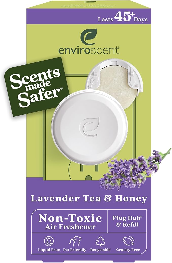 Enviroscent Non-Toxic* Air Freshener Plug-In Plug Hub® Kit for Home, 1 Pack | Non-Toxic* Air Freshener w/ Lavender Tea & Honey Scent | Fits Standard Outlets for Daily Use | Pet-Friendly w/ Paper Refill