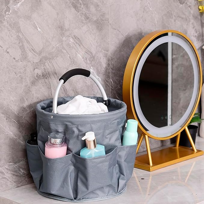 17L Collapsible Storage Bucket with Handle, Multi-Pocket Foldable Portable Picnic Caddy Outdoor Camping Organizer Tote for Housekeeping Car Wash Gardening Hiking Fishing, Dark Gray