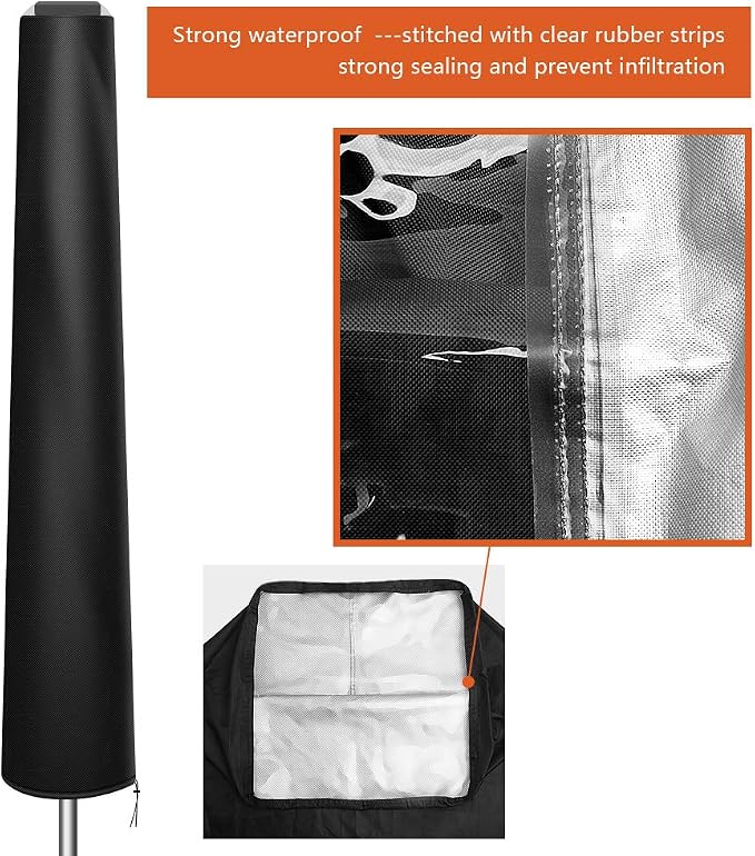 OKPOW Umbrella Cover with Rod for Solar Parasol Durable 420D Oxford Fabric Garden Umbrella Cover with Zip Waterproof, Windproof and Anti-UV for 7ft to 11ft Outdoor Patio Umbrellas