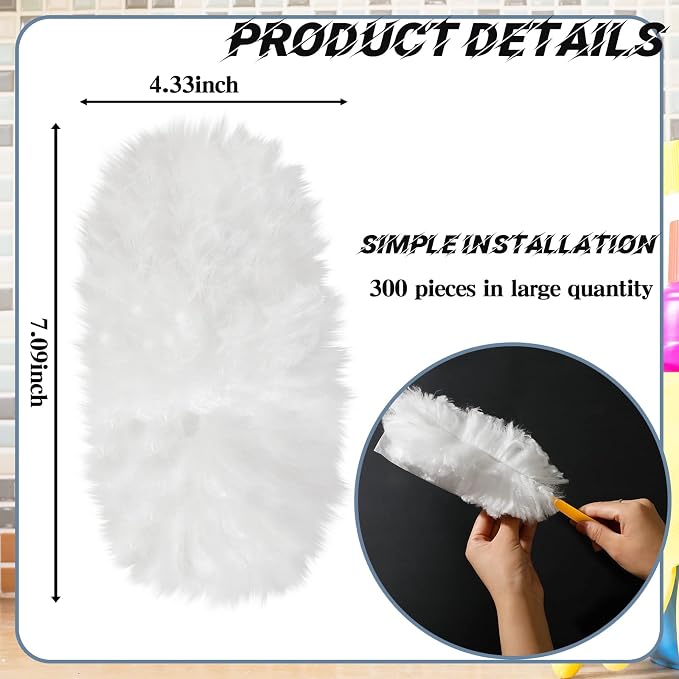 Vesici 300 Pcs Duster Refills Compatible with Swiffer Dusters Bulk Disposable Replacement Thickened with 1 Handle Heavy Duty for Cleaning, Office (White)