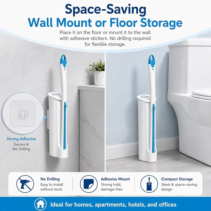 Msvvko Toilet Wand, Disposable Toilet Brush and Holder Set, 30 Refills | Toilet Cleaning System with Storage Holder, Durable Wand & Disposable Heads for Rich Foam Cleaning of Toilets, Sinks & Glass