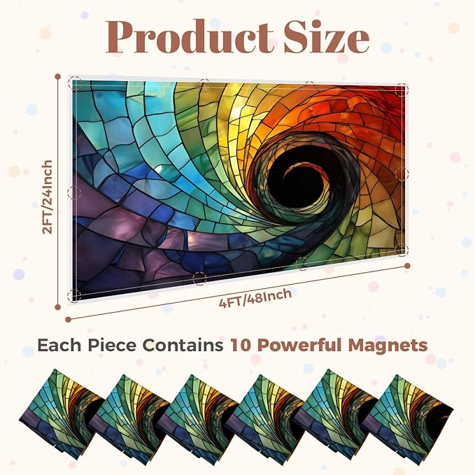 6 Pcs Fluorescent Light Covers for Ceiling Lights Colorful stained glass spiral Magnetic Decorative Shade Filters 4x2 ft for Classroom Office Hospital Decor