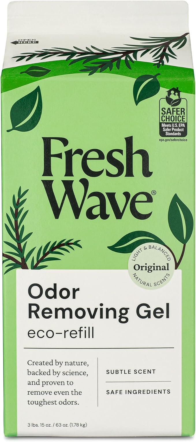 Fresh Wave Odor Eliminator Gel Refill, 63 oz Original | Plant oil formula, No parabens or phthalates, Refills 15 oz jar 4x, For kitchen, closet, bathroom odor, Pet safe