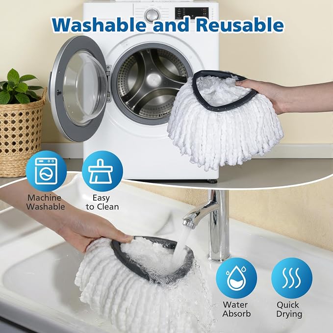 Spin Mop Replacement Head Spin Mop Refills for O Ceda EasyWring 1-Tank | 100% Microfiber Mop Cleaning Machine Washable Spin Mop Head for Easywring 1 Tank System, White, 4 Pack