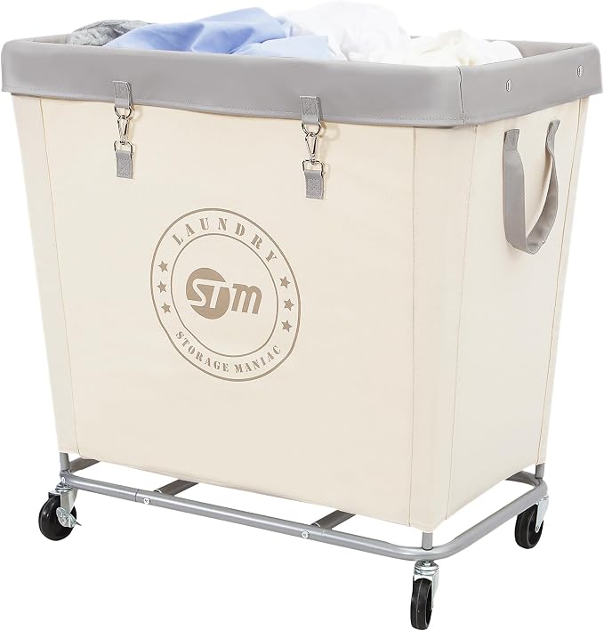 STORAGE MANIAC Commercial Laundry Hamper with Heavy Duty Steel Frame, 320 L Industrial Laundry Basket Cart with Wheels for Hotel, Home, Laundry Room, 31.7''L x 19.3''W x 30.91''H, Large Beige