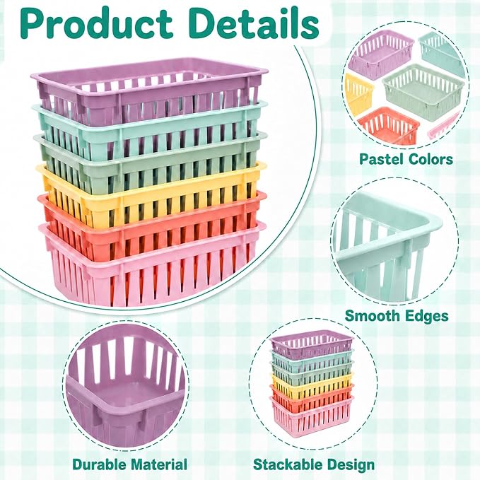 gisgfim 12 Pack Classroom Small Plastic Baskets for Organizing Mini Pencil Crayon Storage Bins Classroom Container Boxes for School Teacher Supplies Home Office Desk 6.1" L X 4.7" W X 2.4" H (Pastel)