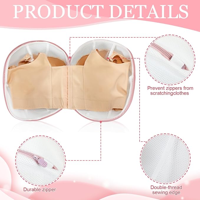 Shappy 6 Pcs Bra Washing Bag for Laundry Storage Women 11.81 Inch Pink | Mesh Wash Lingerie, Zipper Design, Guard Bras Deforming Tearing, Reduce Colors Bleeding, Packing Trip, Comfortable Portable