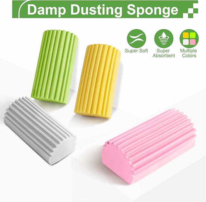 Jeymei Damp Clean Duster Sponge，8Pcs Grey Dust Sponge for Cleaning | Damp Dusting Sponge with Ridges,Baseboard Cleaning Tool,Reusable Wet Duster Sponge,Household Cleaning Sponges for Blinds