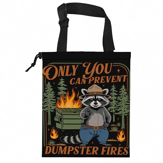 Dumpster Fire Humor Raccoon Car Garbage Bag Canvas Trash Can | Funny Forest Raccoon Drawstring Car Trash Bag Hanging for Back Seat with Adjustable Buckle