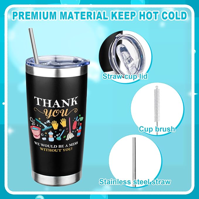 5 Pcs Housekeeping Appreciation Gifts for Women Housekeeping Week Gifts | 20oz Tumbler Mug Canvas Bag Cosmetic Bag Keychains Badge Holder Housekeeping Week Gifts for Cleaning Lady Housekeepers