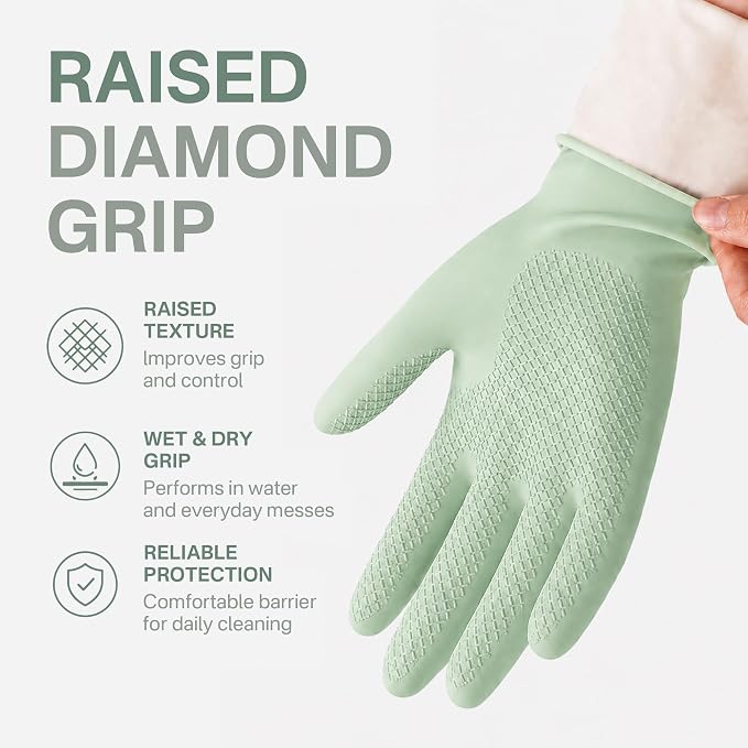 Cleaning Rubber Gloves, Waterproof Non-Slip Long Cuff Dishwashing Household Kitchen Gloves