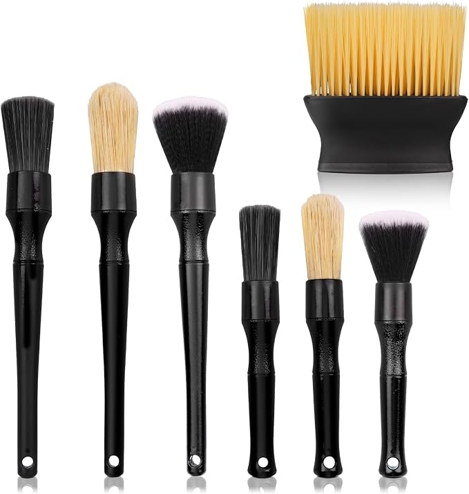 7PCS Car Detailing Brush Set, Ultra Soft Boars Hair Car Interior Detailing Brushes, Car Interior Detailing Kit for Cleaning Interior or Exterior, Car Accessories Interior Tools