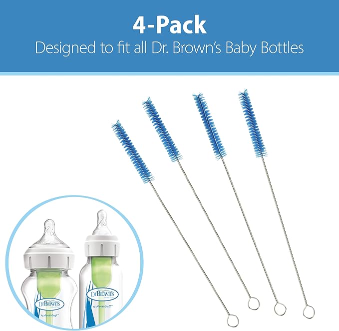 Dr. Brown's Reusable Sponge Baby Bottle Cleaning Brush, Blue, 3-Pack + Anti-Colic Vent Cleaning Brush, BPA-Free, 4-Pack