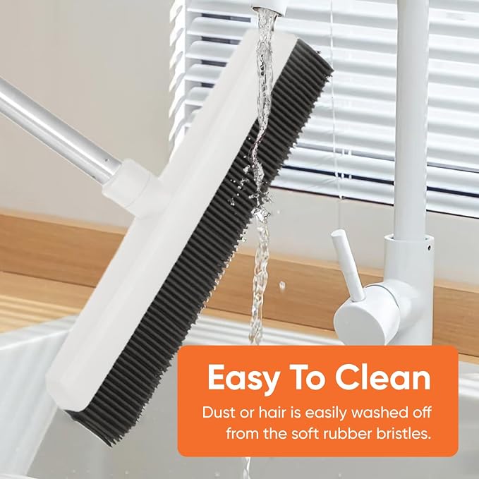 Rubber Bristle Broom for Hardwood Floors, Tiles, Carpets, Wood, and Vinyl Salon Broom, Squeegee, Rug, Rubber Rake for Human Hair, Pet Hair, Fur, Lint, Liquid, Grey, by Superio