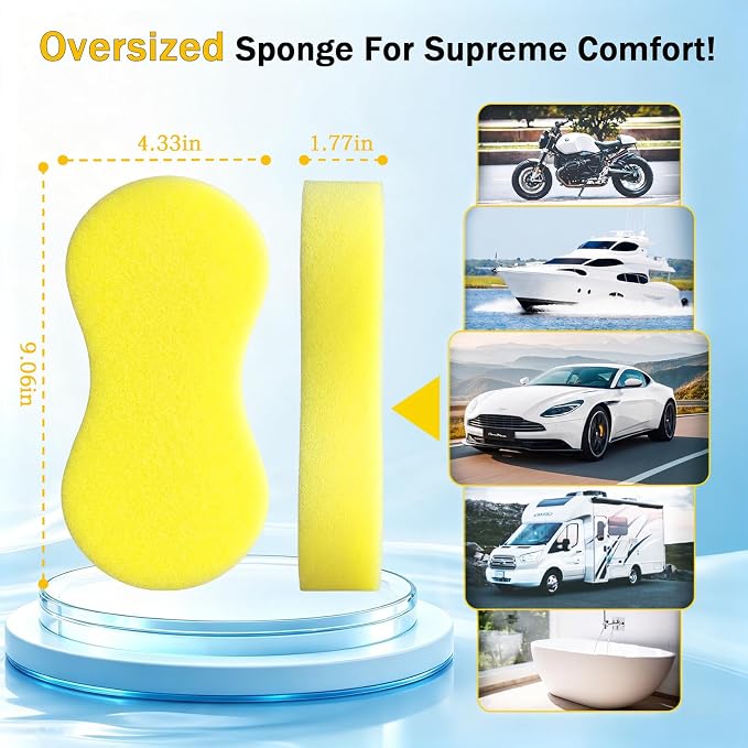 8-Pack Large Car Wash Sponge: Extra Thick Soft Foam Car Sponge for Washing | Big High-Density No Scratch Cleaning Sponge, Giant Bone Super Absorben Sponge for Auto Detailing, Vehicle Cleaning, Household