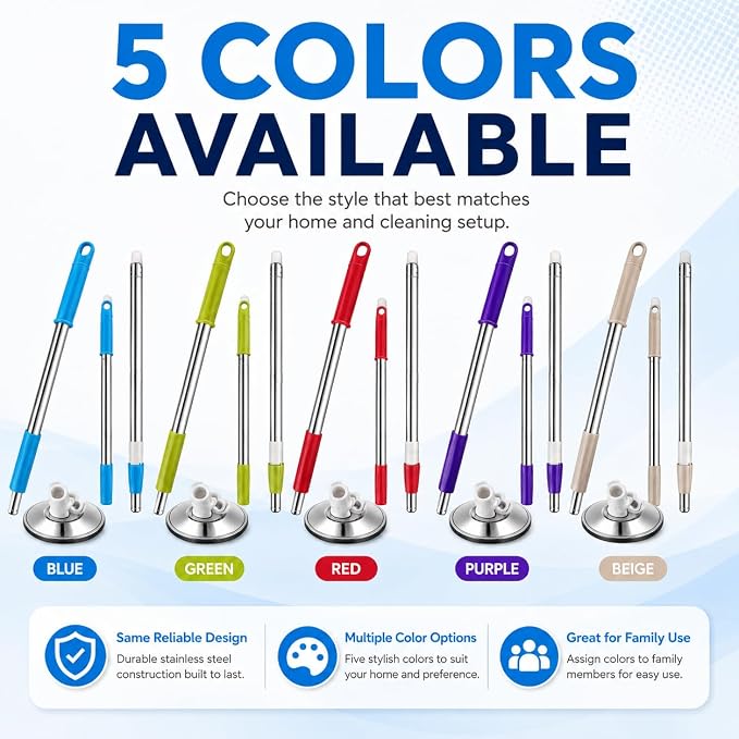 Extended Spin Mop Replacement Handle, Upgraded 60 inch 360 Degrees Rotating Telescopic Replacement Mop Stick with Stainless Steel Disc for Spin Mop Bucket Cleaning System(Blue)