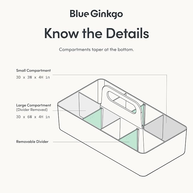 BLUE GINKGO Stackable Organizer Caddy, Long, Blue, Made in Korea | Portable. Adjustable. Home, Office & School Storage.