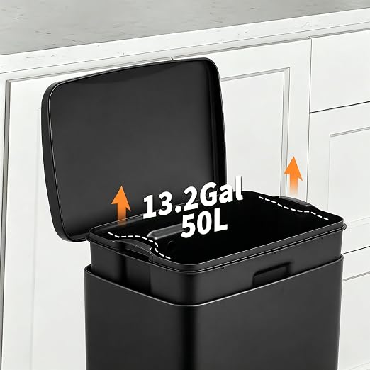 Takywep 13 Gallon/50L Stainless Steel Step Trash Can, Soft Close Pedal Garbage Bin with Detachable Inner Bucket, Fingerprint Resistant,Dual-Use Waste & Recycling Container for Home Kitchen, Bathroom