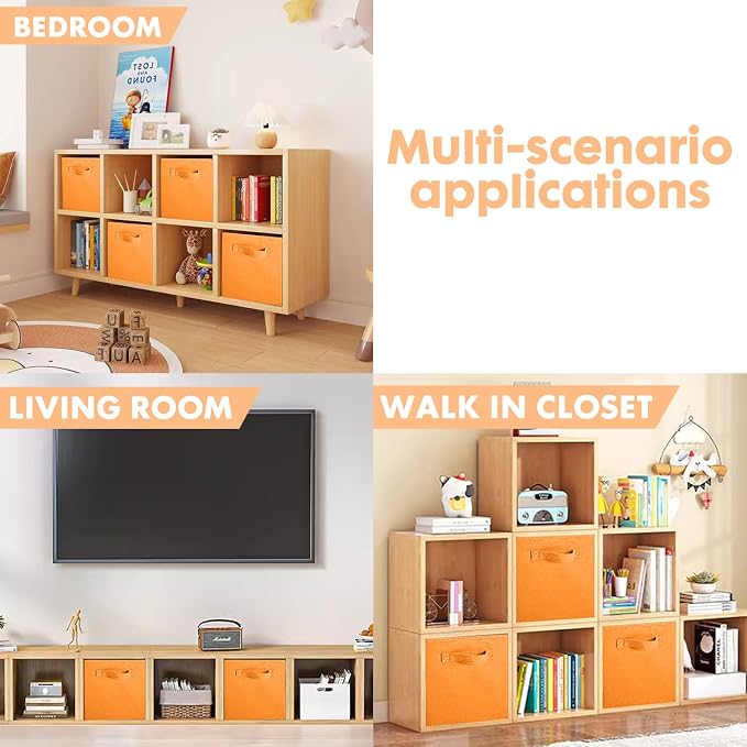 ShellKingdom Storage Bins, Foldable Fabric Storage Cubes And Cloth Storage | Storage Organizer For Closet And Toys, 10.5x10.5x11 INCH, 2 Pack (Orange)