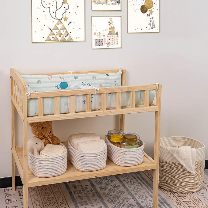 CubesLand Small Woven Baskets,Cute Baskets or Shelf Set 2 | Cube Organizer Basket Bin,Soft Toys Storage Basket,Baby Nursery Basket Bin,Home Decor 12"D x 8"W x 5"H Rainbow Stitches