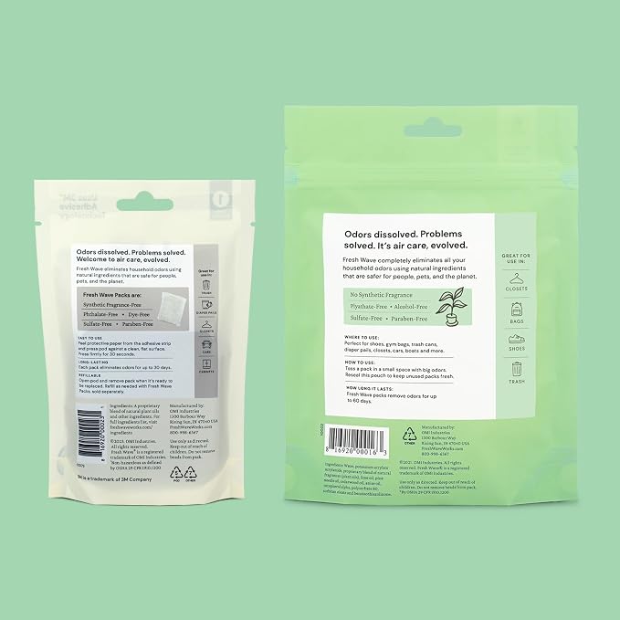 Fresh Wave Odor Eliminating Packs, 6-Pack with Pod Case, Original | Plant oil formula, Lasts 15-30 days, Closet and bathroom odor absorber, No plug-in needed, Fits trash cans and diaper pails