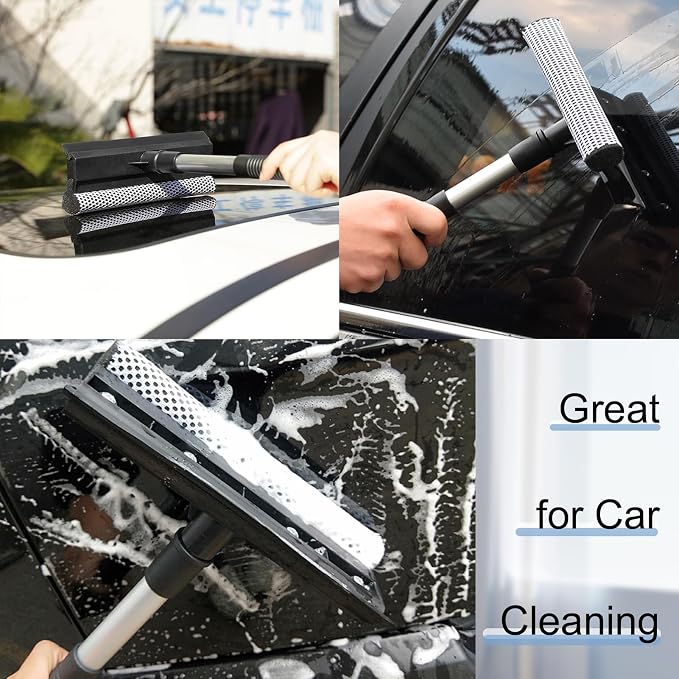 ZYNQACC 2 Pack Squeegee for Car Window Cleaning and Windshield Washing,2 in 1 Car Windshield Squeegee Window Washing Sponge Scrubber,Window Cleaning Squeegee kit for Glass,Shower Floor
