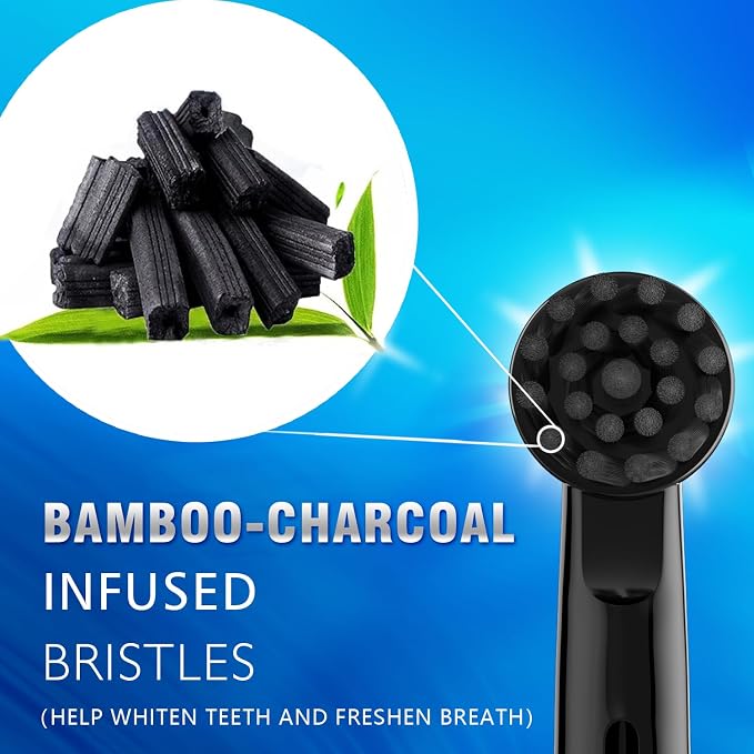 Cross bristles Brush Head for Oral B Electric Toothbrush,Black,8Pcs | Bamboo-Charcoal Infused Bristles,16 Degree Angled Bristles,Fit Braun Type 3756 3757 3744 3765 4729,Replace CrossAction Head