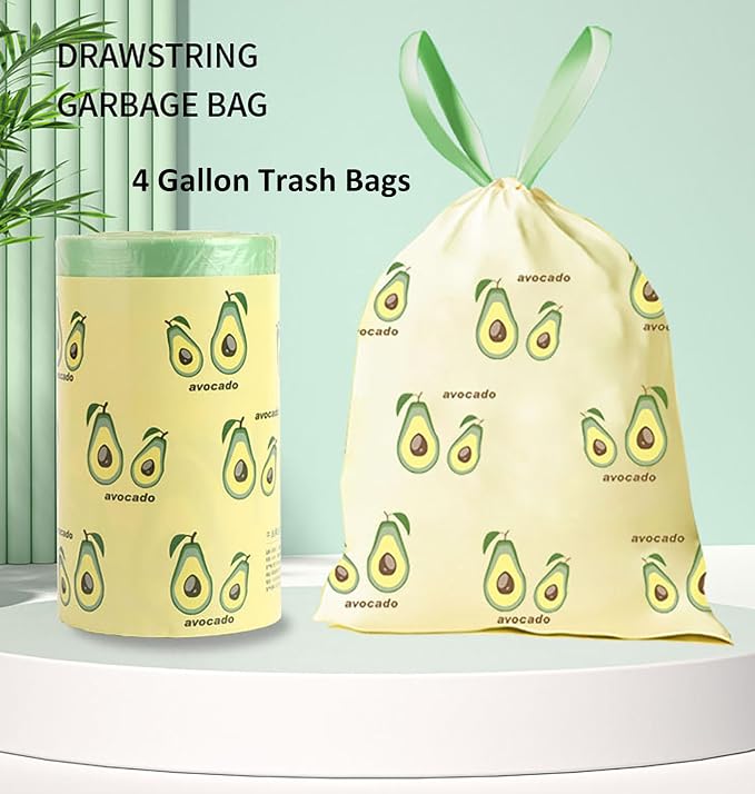 75 Counts 4 Gallon Trash Bags - 1.1 Mil Thick Drawstring small trash Bags for Bathroom, Kitchen, Bedroom, Office Toilet Home (Green-Yellow, 75Counts)