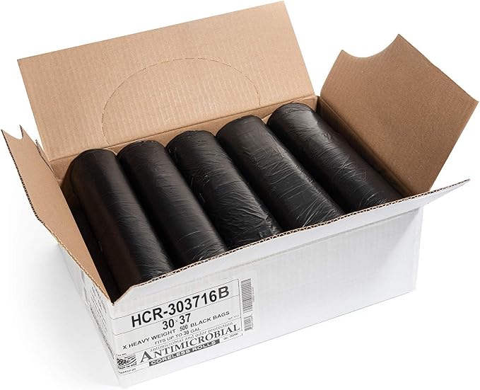 Aluf Plastics 30 Gal Black Trash Bags, 16 Micron (EQ.), 30" x 37" (500 Pk)