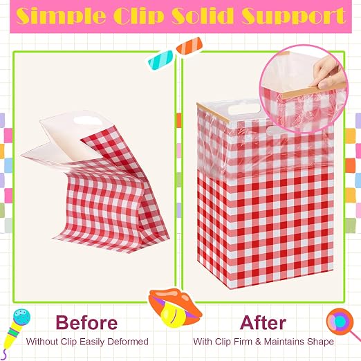 Hushee 4 Pcs 13 Gallon red Plaid Disposable Pop up Trash Cans for Parties | Cardboard Garbage Can with Handles, Trash Bags, Clip, Collapsible Trash Cans, Portable Gingham Trashs Bins for Event, Kitchen