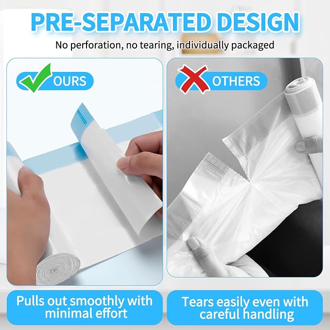 300 Count Small Drawstring Trash Bags, 5 Gallon Pre-separated Garbage Bags, Extra Thick Leak-proof Mini Wastebasket Liners for Bathroom, Office, Bedroom (White)