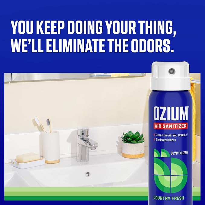 Ozium 3.5 Oz. Air Sanitizer and Odor Eliminator Spray | For Homes, Cars, Offices and More, Country Fresh Scent, 4 Pack